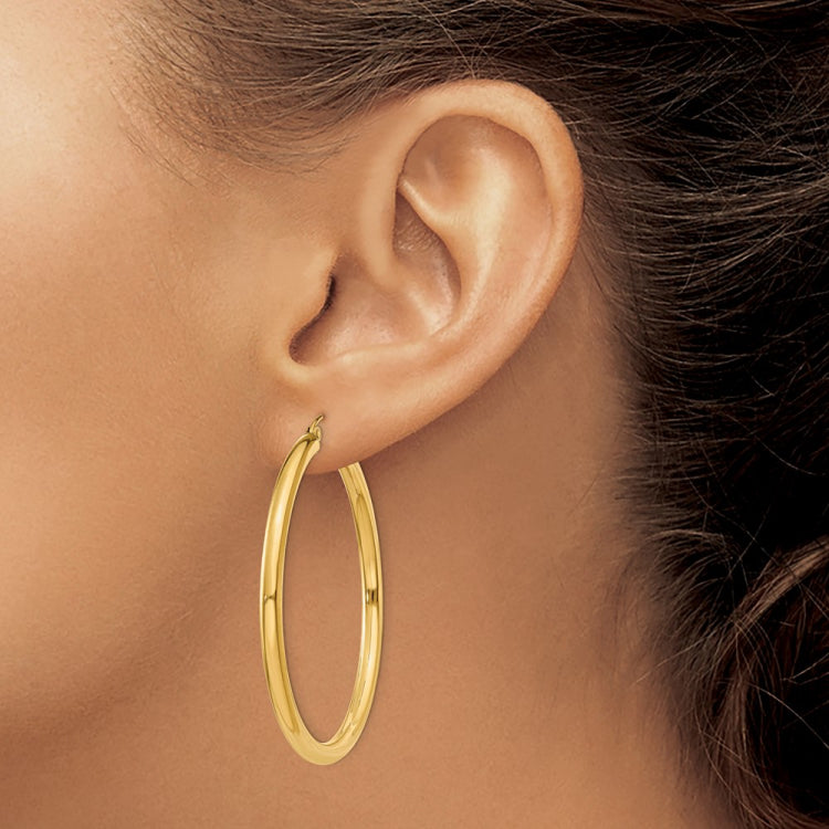 14K 3x45mm Polished Lightweight Tube Hoop Earrings