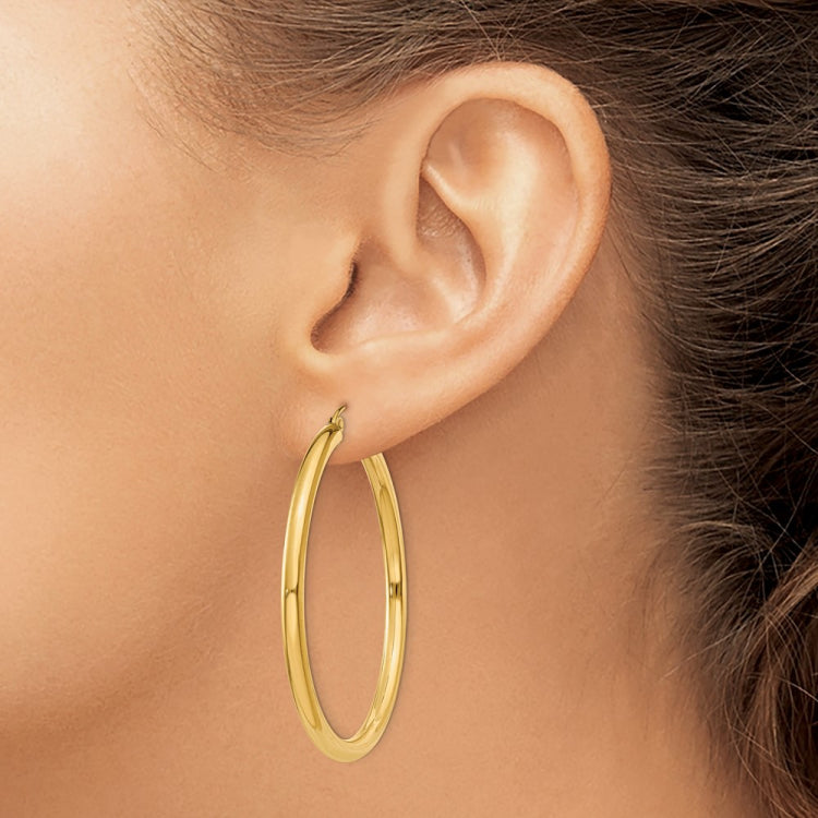 14K 4x40mm Polished Lightweight Tube Hoop Earrings