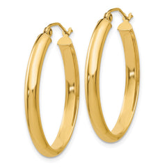 14k 3.5x30mm Polished Oval Tube Hoop Earrings