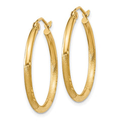 14k 2x25mm Satin Diamond-cut Round Tube Hoop Earrings