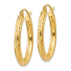 14k 3x25mm Diamond-cut Round Tube Hoop Earrings
