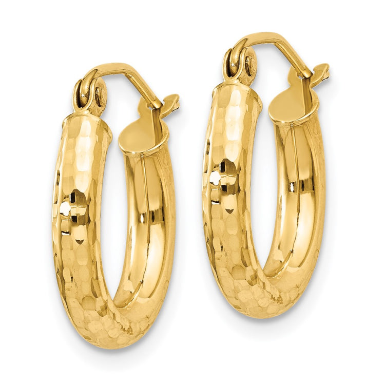 14k 3x16mm Diamond-cut Round Tube Hoop Earrings