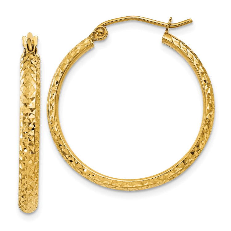 14K 2.8x25mm Diamond-cut Tube Hoop Earrings