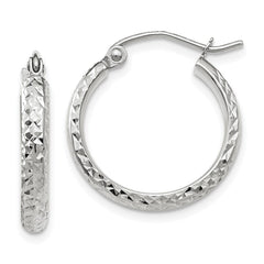 14K White Gold 2.8x18mm Diamond-cut Tube Hoop Earrings