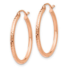 14k Rose Gold 2x25mm Diamond-cut Polished Tube Hoop Earrings