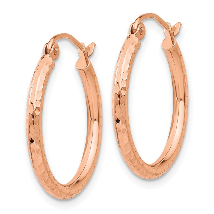 14k Rose Gold 2x20mm Diamond-cut Polished Tube Hoop Earrings