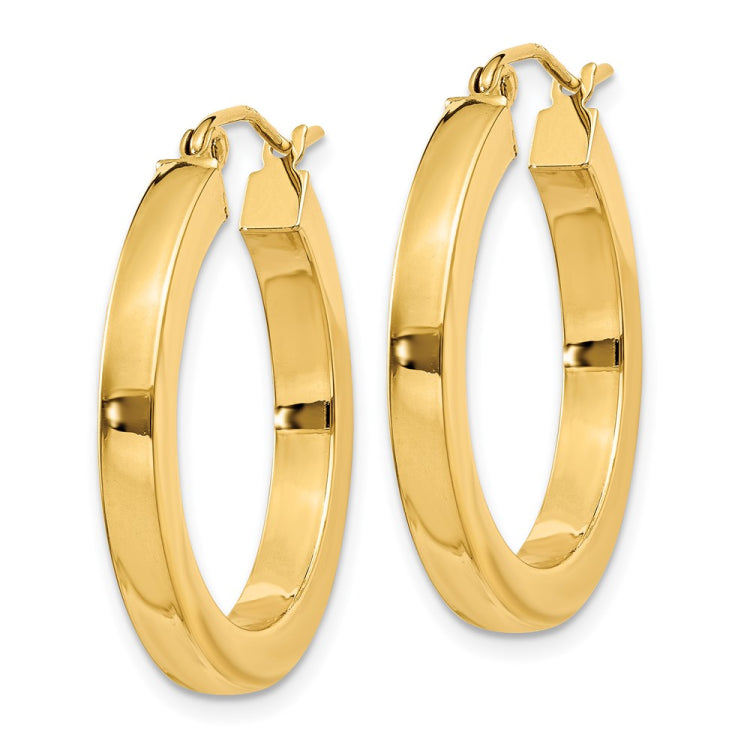 14k 3x25mm Polished Square Tube Hoop Earrings