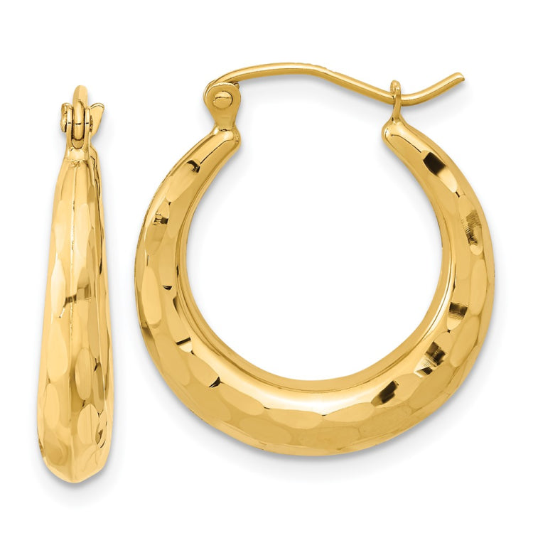 14k 3.5x22mm Polished Diamond-cut Tapered Hollow Hoop Earrings