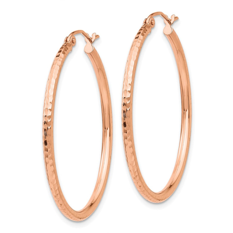 14k Rose Gold 2x35mm Polished Lightweight Diamond-cut Tube Hoop Earrings