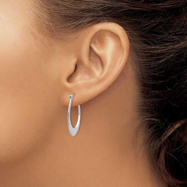 14k White Gold 1x26mm Polished Tapered Oval Hoop Earrings