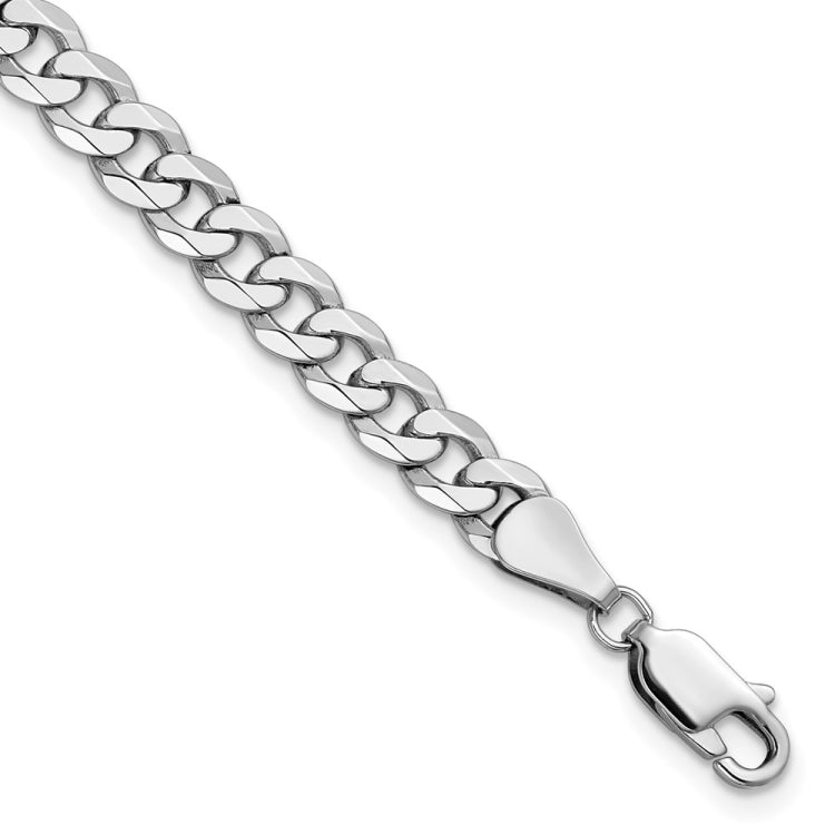 14K White Gold 8 inch 5.75mm Flat Beveled Curb with Lobster Clasp Bracelet