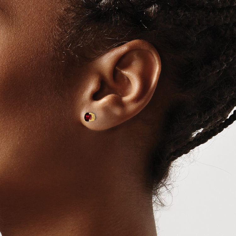14k 4mm Round Garnet Post Earrings