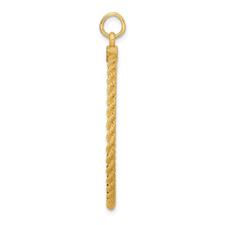 14k Plain .013 Gauge Round Engravable 36.6x34.9mm Disc with Rope Edge Charm