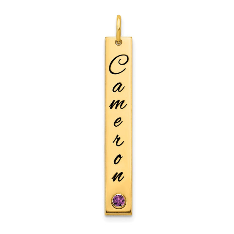 14k YG Med Epoxy Name w/14k Bezel Birthstone Bar Charm