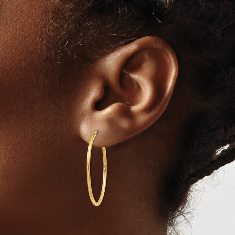 14k 1.5x30mm Polished Round Endless Tube Hoop Earrings