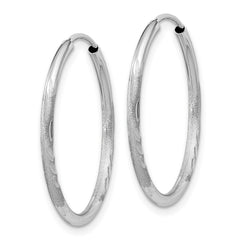 14k White Gold 1.5x20mm Satin Diamond-cut Endless Tube Hoop Earrings