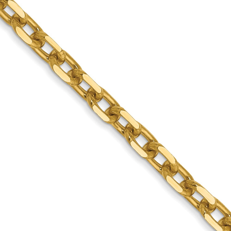 14K 24 inch 3mm Diamond-cut Round Open Link Cable with Lobster Clasp Chain