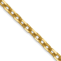 14K 24 inch 3mm Diamond-cut Round Open Link Cable with Lobster Clasp Chain