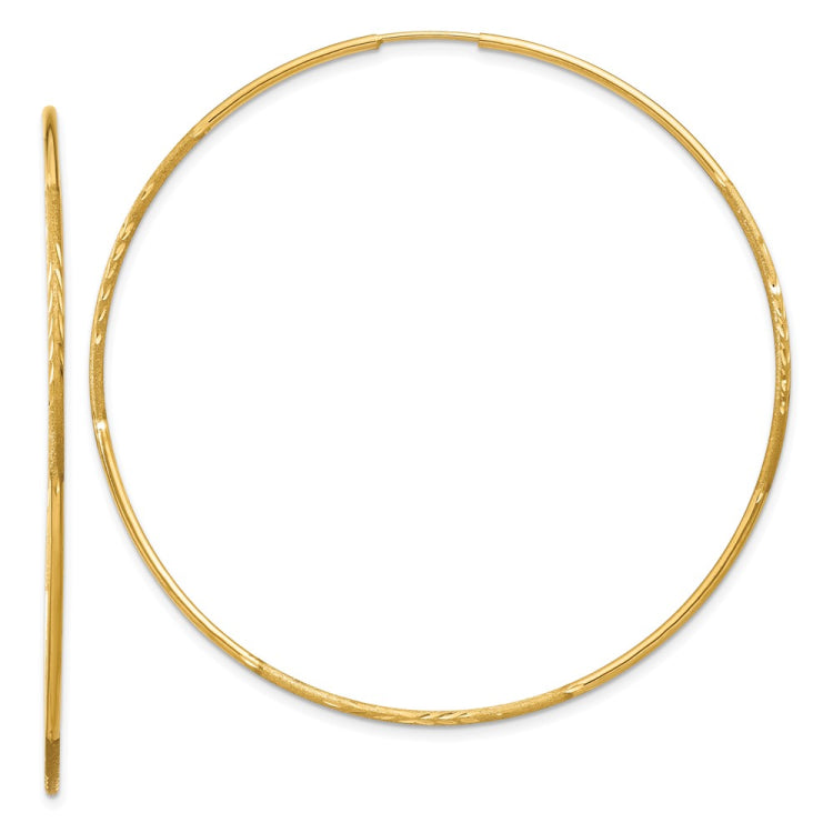 14k 1.2x60mm Satin Diamond-cut Endless Tube Hoop Earrings