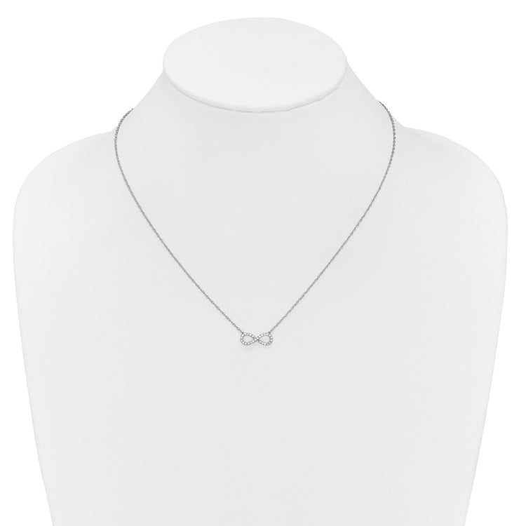 14K White Gold Polished 1/6 carat Diamond Infinity Symbol 18 inch Necklace