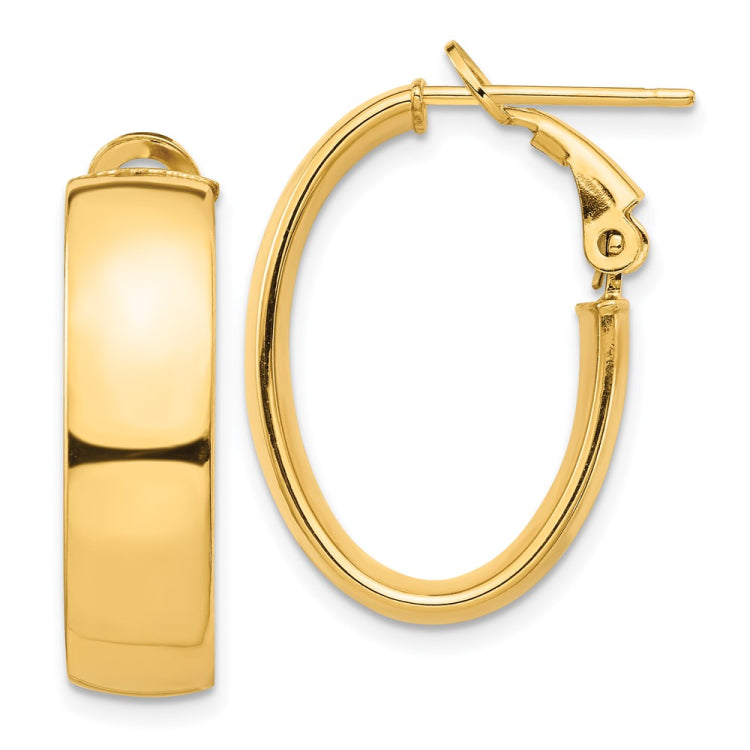 14k 7x24mm High Polished Oval Omega Back Tube Hoop Earrings