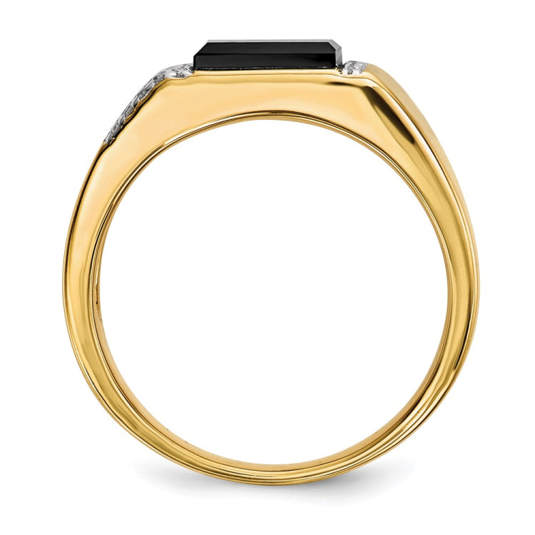 IB Goodman 14k 8x4mm Baguette Onyx and 1/10 carat Diamond Mens Ring