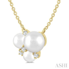 4 MM,5 MM & 6 MM Cultured Pearl and 1/20 Ctw Round Cut Diamond Fashion Pendant With Chain in 10K Yellow Gold