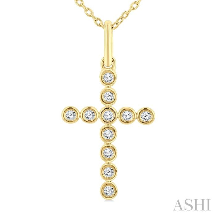 1/10 Ctw Single Cut Diamond Bezel Set Cross Petite Pendant With Chain in 10K Yellow Gold