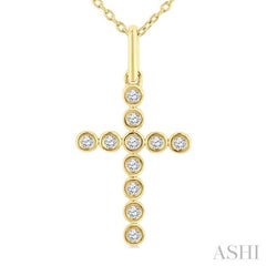 1/10 Ctw Single Cut Diamond Bezel Set Cross Petite Pendant With Chain in 10K Yellow Gold