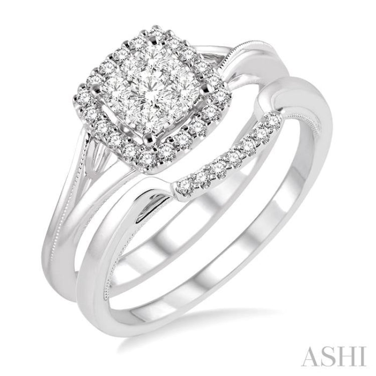 3/8 ctw Diamond Lovebright Wedding Set with 1/3 ctw Engagement Ring and 1/20 ctw Wedding Band in 14K White Gold