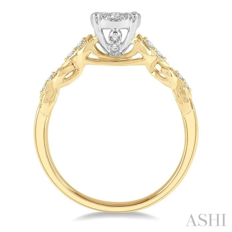 3/8 Ctw Two-Tone Lattice Round Cut Diamond Lovebright Ring in 14K Yellow and White Gold