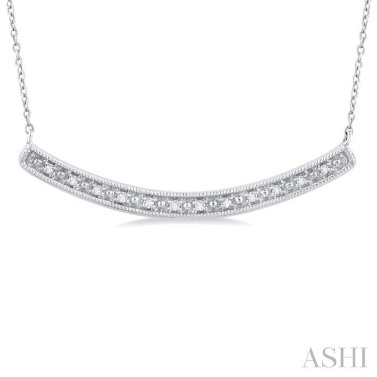 1/20 Ctw Curved Bar Round Cut Diamond Pendant With Chain in Sterling Silver