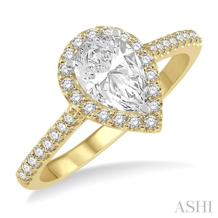 3/4 Ctw Diamond Ladies Engagement Ring with 1/2 Ct Pear Cut Center Stone in 14K Yellow and White Gold
