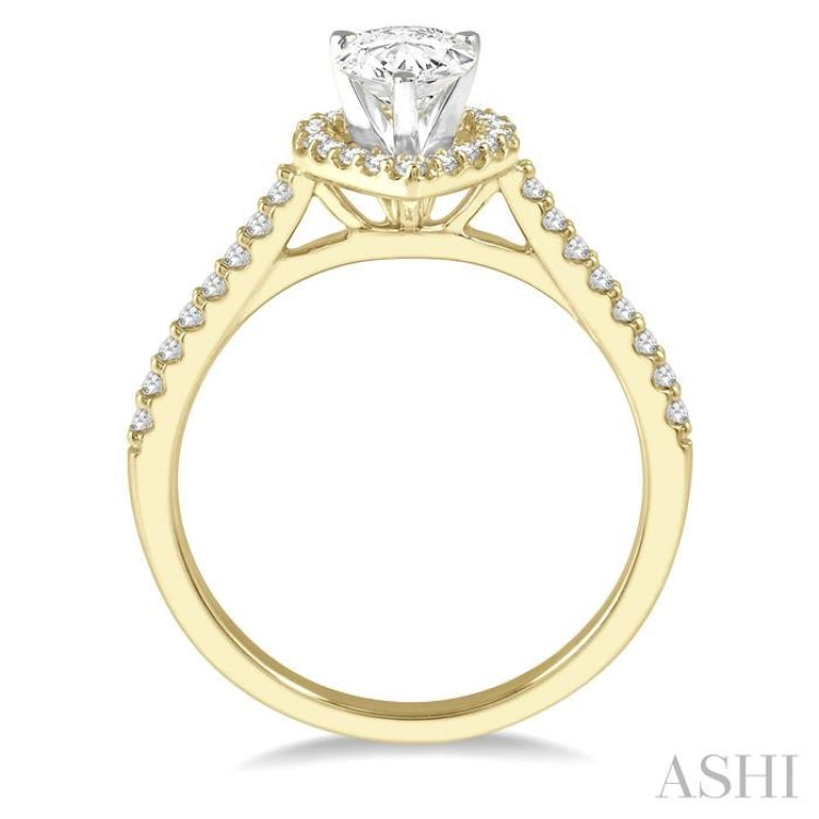3/4 Ctw Diamond Ladies Engagement Ring with 1/2 Ct Pear Cut Center Stone in 14K Yellow and White Gold