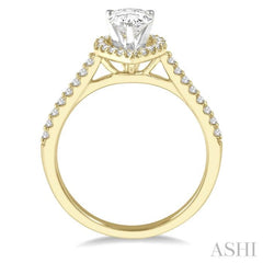 3/4 Ctw Diamond Ladies Engagement Ring with 1/2 Ct Pear Cut Center Stone in 14K Yellow and White Gold