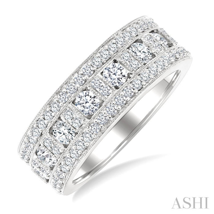 1 1/10 Ctw Channel Round Cut Diamond Wedding Band in 14K White Gold
