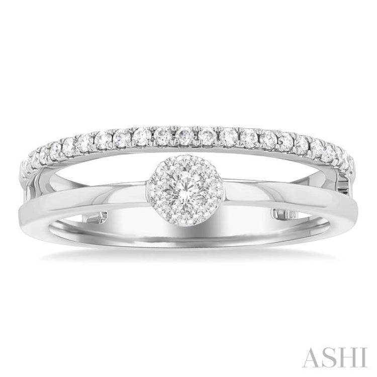 1/4 Ctw Double Row Lovebright Round Cut Diamond Ladies Ring in 10K White Gold