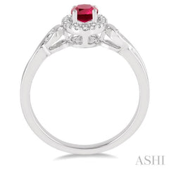 6x4 MM Oval Cut Ruby and 1/10 Ctw Round Cut Diamond Ring in 10K White Gold
