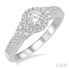 1/2 ctw Diamond Engagement Ring with 1/5 ct Round Cut Center Stone in 14K White Gold