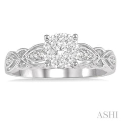 3/8 Ctw Circular Mount Marquise Lattice Lovebright Round Cut Diamond Ring in 14K White Gold