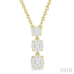 1/3 Ctw Round Cut Lovebright Diamond Layered Pendant With Chain in 14K Yellow Gold