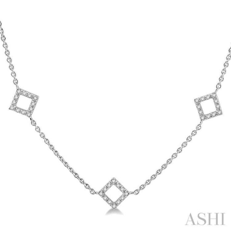 1/6 Ctw Square Cutouts Round Cut Diamond Station Necklace in 10K White Gold