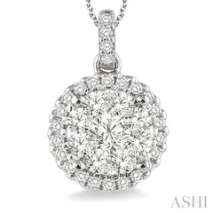 1.00 Ctw Lovebright Round Cut Diamond Pendant in 14K White Gold with Chain