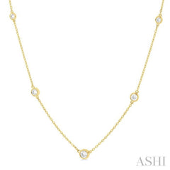 1/2 Ctw Bezel Set Round Cut Diamond Station Necklace in 14K Yellow Gold