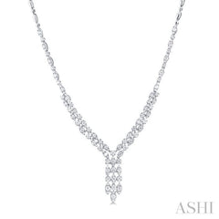 3 1/6 Ctw Triple Row Drop Round Cut Diamond Necklace in 14K White Gold