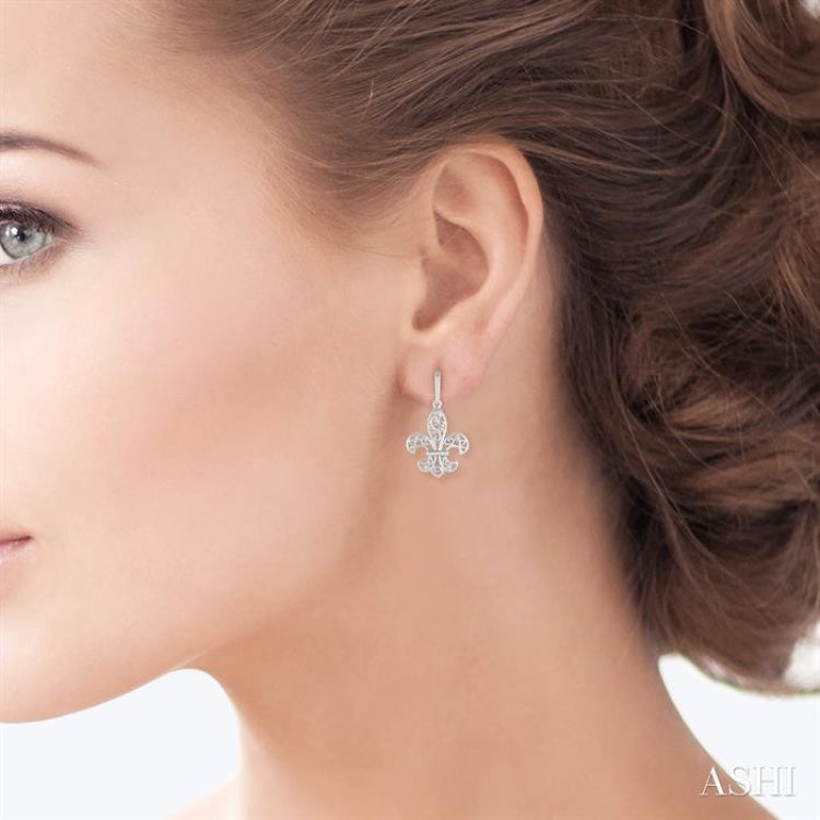 1/20 Ctw Round Cut Diamond Fleur De Lis Earrings in Sterling Silver