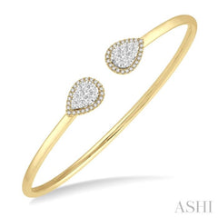 5/8 Ctw Pear Shape Lovebright Open Cuff Diamond Bangle in 14K Yellow and White Gold