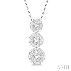 1/2 Ctw Lovebright 3 stone Essential Round Cut Diamond Pendant with Chain in 14K White Gold