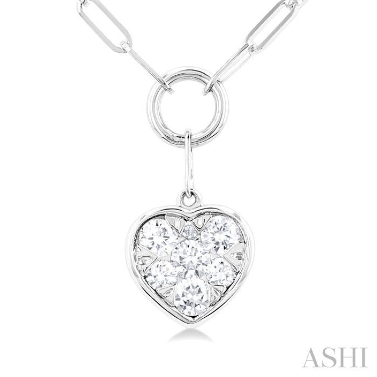 1/4 Ctw Lovebright Heart Shape Round Cut Diamond Paperclip Necklace in 14K White Gold