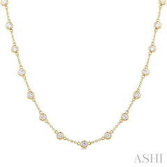 3 Ctw Bezel Set Round Cut Diamond Station Necklace in 14K Yellow Gold